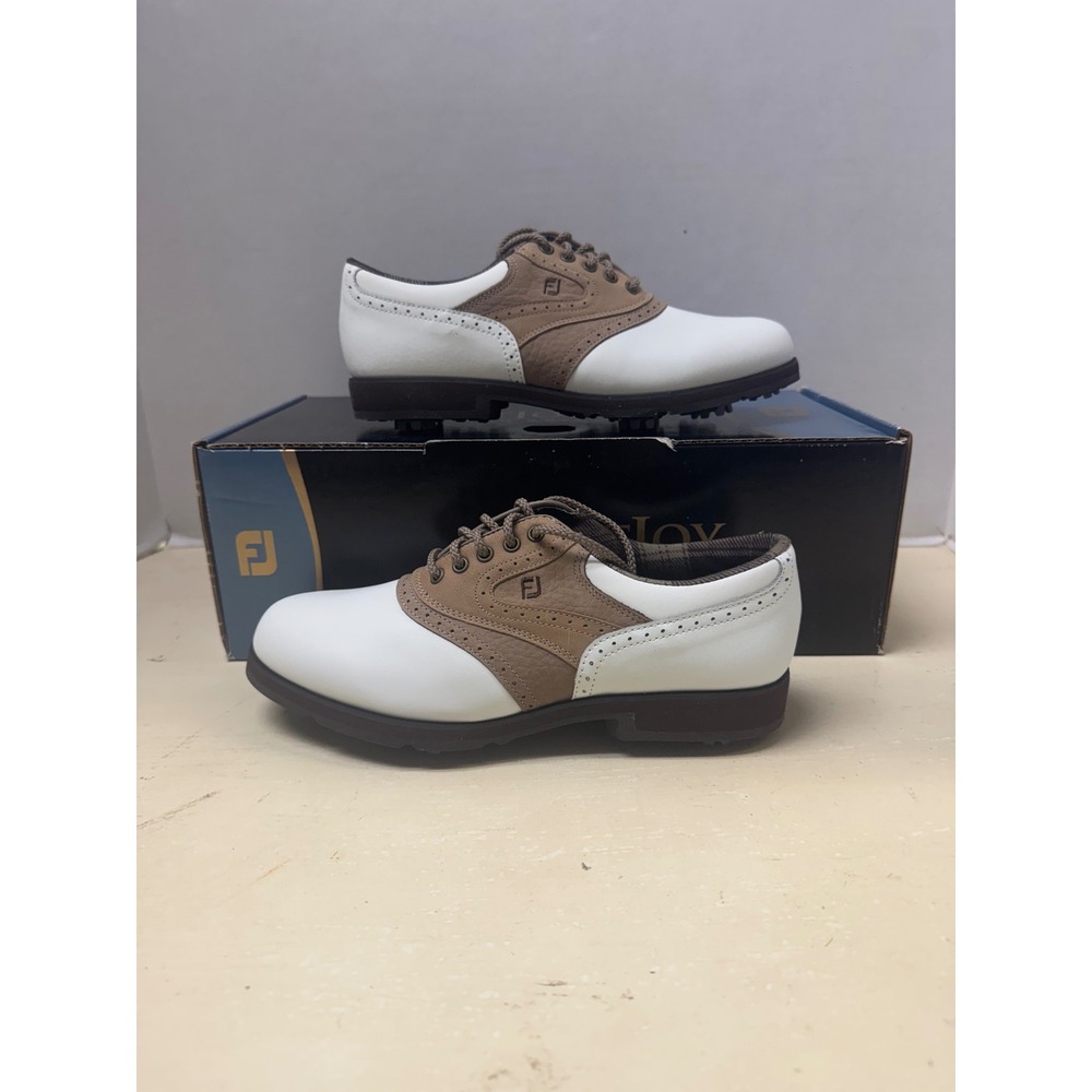 FootJoy SoftJoys Terrains Golf Shoes Womens 6 Narrow White Tan Spiked 98308 - Picture 3 of 8